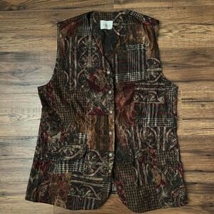 Dark Academia Brown Vintage Vest Unique Patchwork Women‎ Large Boho Cottage